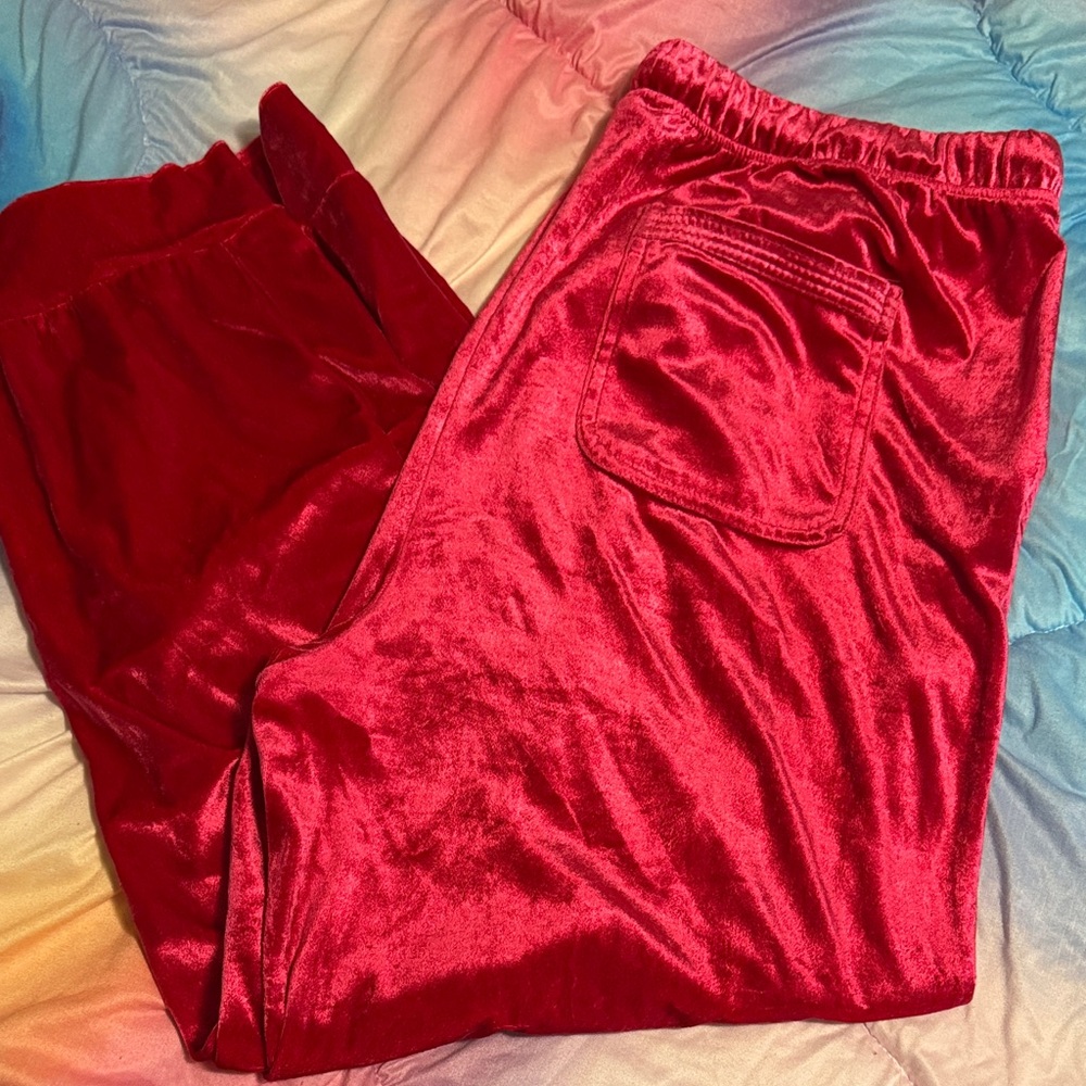 Vibrant Red Velvet Pants